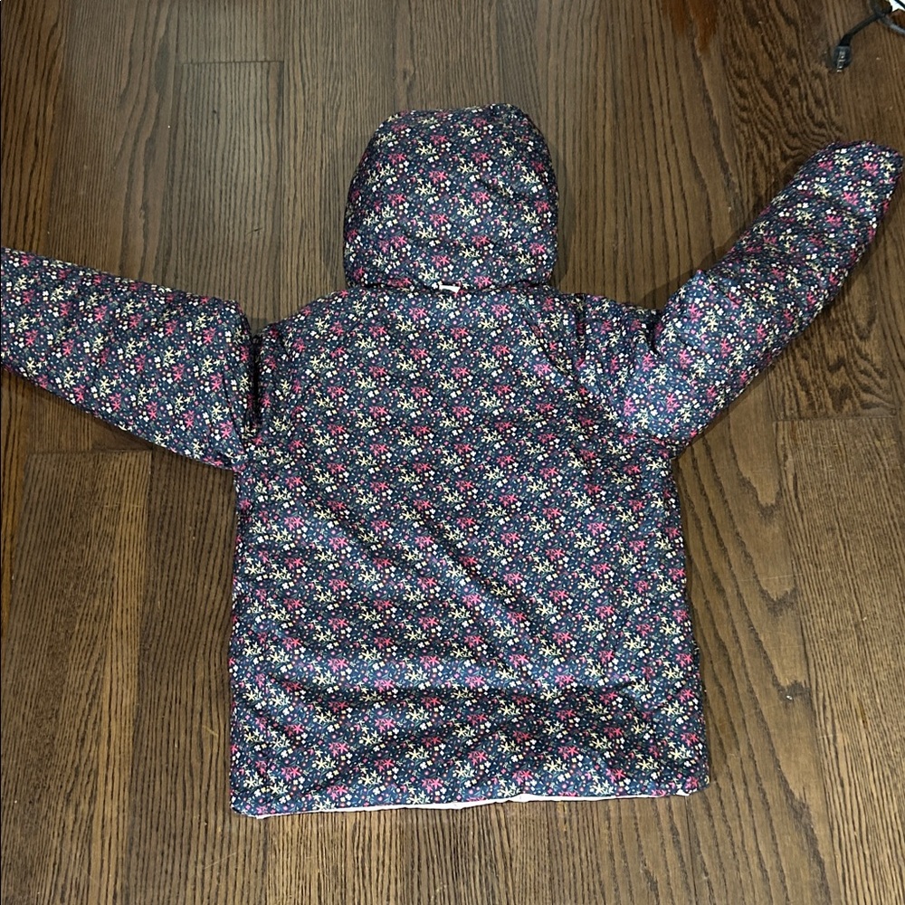 Patagonia Girls Pink quilted reversible floral hooded jacket sz 10 - Picture 4 of 5
